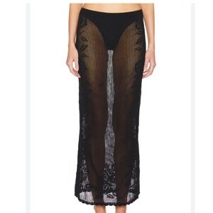 LOBA Toshi Maxi Skirt Black Crochet Floral Sheer Cotton Revolve Size Medium